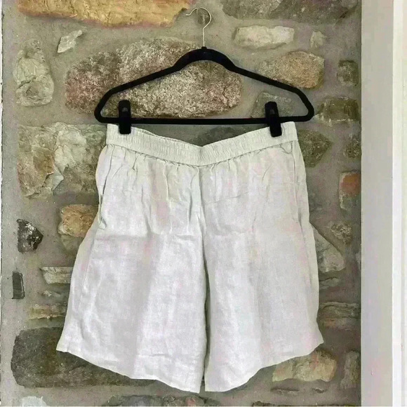 🌟J. Crew Linen Pull On Elastic Long Tan Shorts Womens Medium - Picture 2 of 10